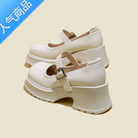 SUNTEK内增高小皮鞋女2023春夏新款小个子厚底乐福鞋浅口粗跟玛丽珍单鞋