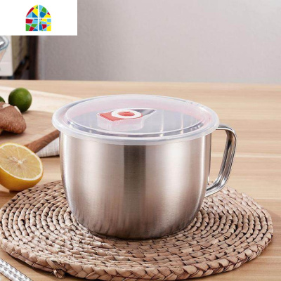 W不锈钢碗泡面碗电磁炉加热杯大号带盖把手餐具学生家用碗便单杯 FENGHOU 1.5L[特厚复底款]+筷勺+保温袋