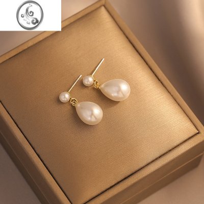JiMi水滴珍珠耳钉复古耳环高级感轻奢小众设计感耳饰蚊香盘无耳洞耳夹