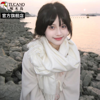 啄木鸟2025新款氛围感纯色白色围巾女冬韩版时尚百搭保暖围脖学生