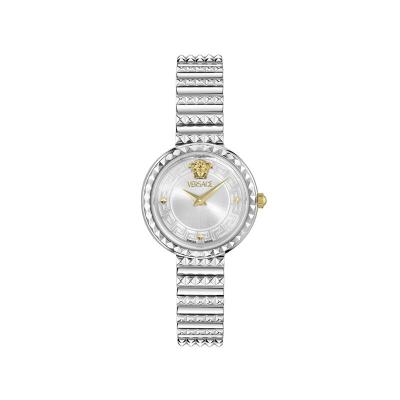 范思哲Versace手表女石英银色表盘圆形表盘不锈钢带商务休闲