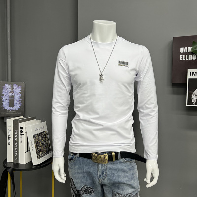 男士长袖T恤新款字母圆领上衣打底衫时尚春秋打底衫基础修身内穿_1