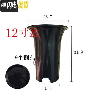 三维工匠园艺兰花盆塑料大中小号透气黑色带孔国兰君子兰墨兰花专用盆 12寸加黑色托盘 同规格5个(送网套)花盆容器