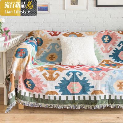 北欧沙发毯盖毯波西米亚地毯毛毯沙发垫美式棉针织毯子线毯 三维工匠 多色菱形 90*90cm