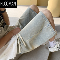 HLCOMAN黄泥色牛仔短裤男夏季美式复古五分潮牌宽松大码阔腿中裤2024新款