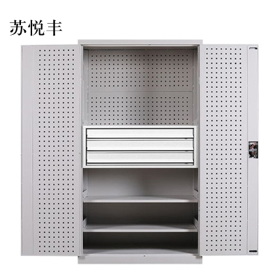 苏悦丰工具柜加厚铁皮储物柜工厂车间用带抽屉汽修多功能收纳柜通门内三抽柜灰白色
