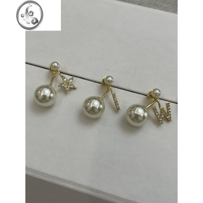 JiMi美貌星星加26字母施华Lou珍珠闪闪钻铜镀金耳钉饰品