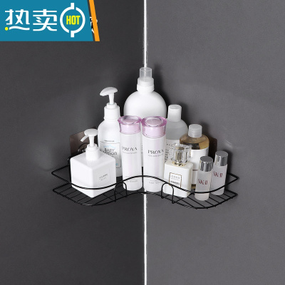 敬平免打孔转角置物架卫生间挂架宿舍收纳器厕所用品大全浴室三角架 [活动款]圆角黑 [送4个无痕挂钩浴室置物架