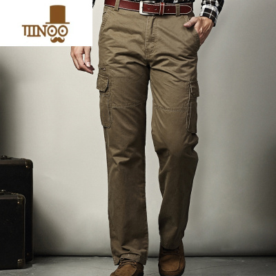 YANXU多口袋的高腰工装裤 休闲裤宽松直筒男士耐磨多兜长裤子