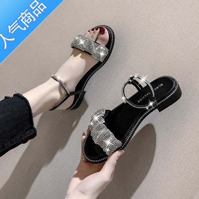 SUNTEK两穿凉鞋女水钻女款拖鞋2023年夏季新款鞋子仙女风配裙子软底女鞋