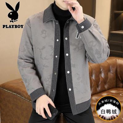 花花公子新款高品质男士翻领帅气休闲冬季保暖羽绒服外套防寒服90%白鸭绒