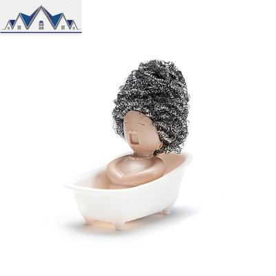 创意贵妇沐浴钢丝球洗碗海绵沥水置物架趣味厨房百洁布女王收纳盒 三维工匠