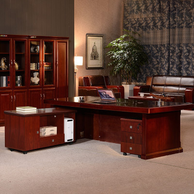 域赢老板桌总裁桌大班台办公桌油漆贴木皮经理桌2米+6门书柜