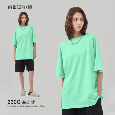 男装重磅短袖T恤230g双纱潮牌酷棉夏季潮牌男女同款多巴胺纯色T恤_1