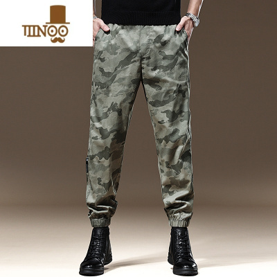 YANXU时尚迷彩工装裤男复古秋季薄款冰丝速干休闲裤男潮牌户外束脚长裤