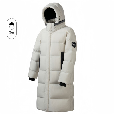 户外情侣长款过膝羽绒服男女同款冬季宽松加厚连帽白鸭绒羽绒外套