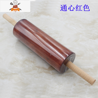烘焙实木不粘滚轴式擀面杖器家用翻糖走锤商用饺子皮烧饼擀面棍 敬平 红色 通心(48cm)