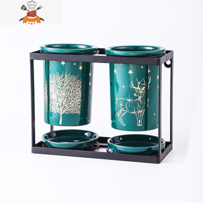 筷子篓厨房筷子筒快子桶置物架家用陶瓷筷子笼托餐具收纳盒沥水架 敬平 方形-树+麋鹿(双筒)餐具架