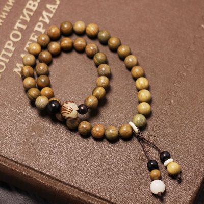 民族风纯天然植物手工编织时尚盘玩佛珠男女双圈绿檀木手串手链送女朋友老婆情人节七夕生日礼物