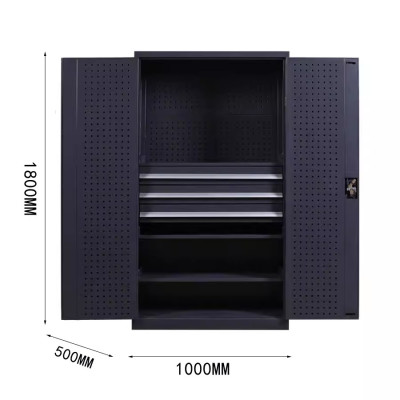迅迈 [黑色]内三抽工具柜+背网 重型工具柜 加厚移动收纳工具车 汽修工厂车间铁皮五金工具柜子推车