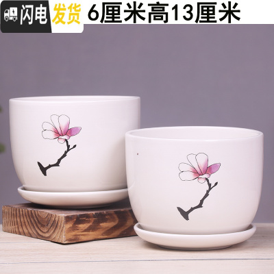 三维工匠花盆陶瓷大号带托盘个性简约创意家用吊兰绿萝多肉陶瓷花 16-一枝梅两个大号 大花盆容器