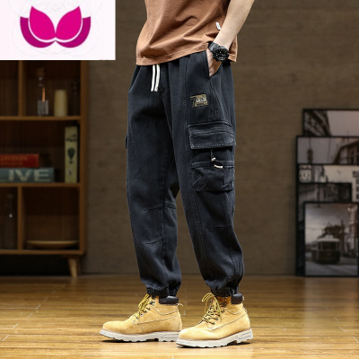 七斓军绿色休闲长裤男宽松束脚大码美式工装裤配马丁靴的裤子春季