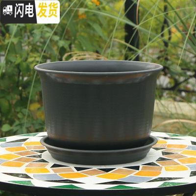 三维工匠加厚防陶瓷花盆绿萝吊兰专用大号塑料盆创意 个性北欧简约带托盘 B款深灰色 小花盆容器