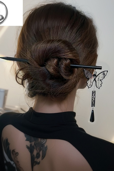 JiMi蝴蝶流苏发簪新中式盘发木簪古风发钗汉服头饰简约高级感簪子旗袍