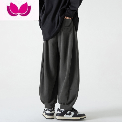 七斓日系裤子男款春加绒厚宽松阔腿灯笼裤束脚休闲垂感萝卜卫裤