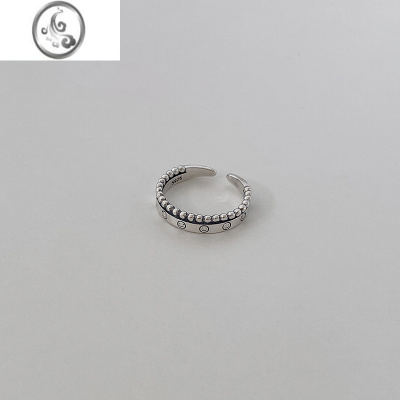 JiMi925银银戒指女ins潮小众设计感个性复古简约气质冷淡风食指戒一对