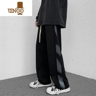 YANXU阔腿裤男裤子青少年运动裤薄款宽松直筒裤春季卫裤男士休闲裤