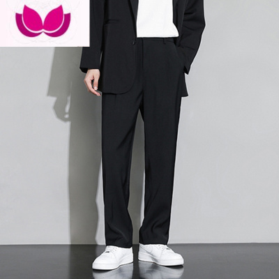七斓垂感小西裤男士长裤黑色宽松直筒夏季冰丝休闲裤西装九分裤子
