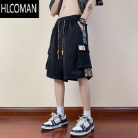 HLCOMAN新中式国潮刺绣短裤男夏季2025新款宽松复古工装运动五分休闲裤子