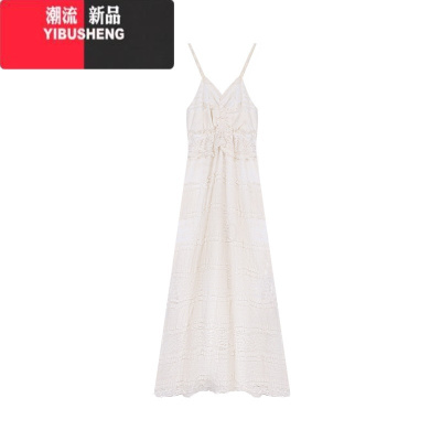 YIBUSHENG法式小众温柔风蕾丝吊带连衣裙女季设计感气质收腰裙子海边长裙
