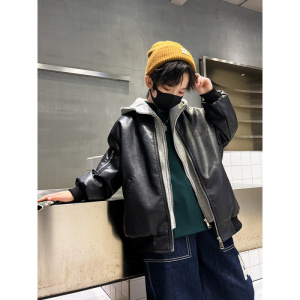 男童皮衣外套新款中大童加绒秋冬款儿童冬季皮夹克洋气上衣潮_695