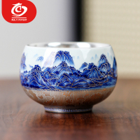 MULTIPOTENT功夫茶杯鎏银陶瓷主人杯千里江山罗汉杯郑文强大师作品可收藏