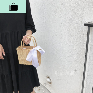 020夏季ins网红冷淡风手提迷你小编包复古文艺女沙滩度假方NEW LAKE 米白色无内衬送帆布袋女士单肩包 米白色无内衬送帆布袋