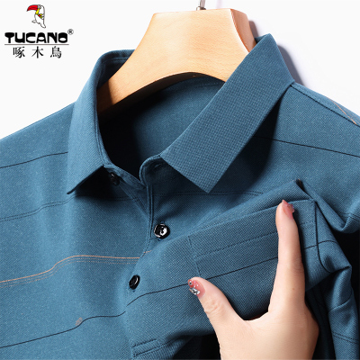 啄木鸟中年男士T恤长袖爸爸春装打底衫春秋季中老年人上衣polo衫