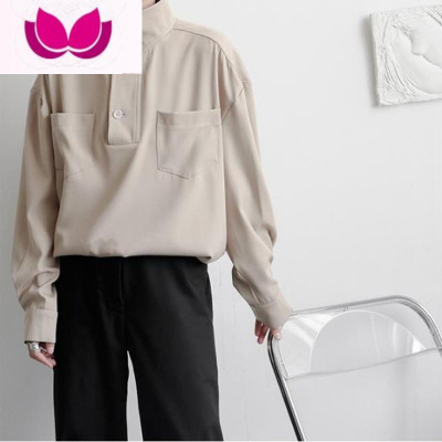 七斓法式cityboy半高领衬衫男小众设计感宽松长袖轻熟风工装衬衣外套