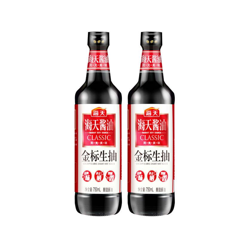 海天金标生抽750ml(500ml 250ml 加量装)*2瓶家用瓶装酿造酱油调味品