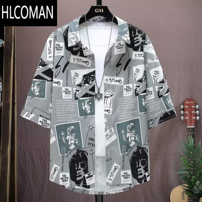 HLCOMAN大码短袖衬衫男夏季冰丝薄款半袖衬衣高级感男士宽松胖子加肥加大