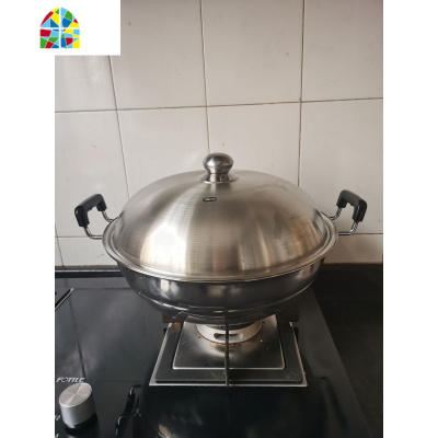 加厚400不锈钢双耳炒锅蒸锅两用电磁炉通用烹饪厨具圆底平底蒸片 FENGHOU 38圆底双耳锅全套