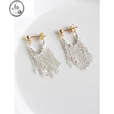 JiMi气质碎银子短长款流苏耳钉设计蚊香盘无耳洞耳夹高级耳环气质耳饰