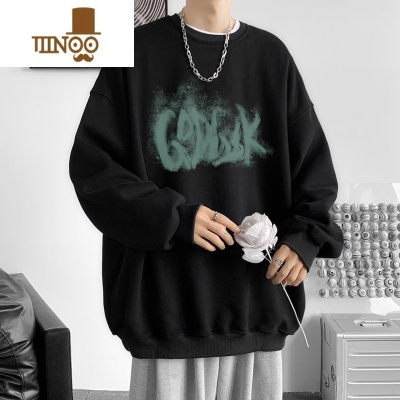 YANXU圆领卫衣男士2023新款美式潮牌印花无帽男生长袖上衣服