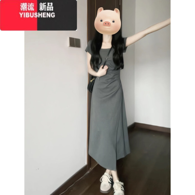 YIBUSHENG法式小众设计连衣裙女季小个子气质收腰裙子高级感褶皱包臀长裙