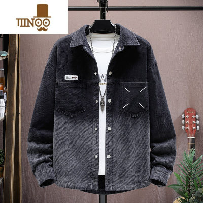 YANXU男士秋季新款潮流夹克渐变褂子青少年高中学生翻领牛仔外套款