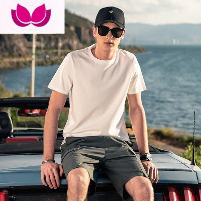 七斓冰丝棉 男士短袖T恤白色半袖夏季衣服男装纯色丝光体恤纯白打底衫