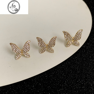 JiMi超仙满钻蝴蝶耳环2023年新款潮耳钉耳夹套装仙气耳骨夹精灵耳饰品