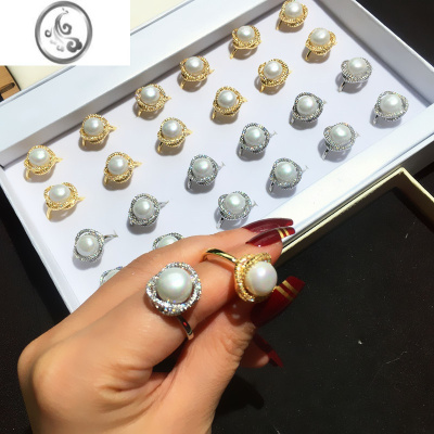 JiMi可调节巴洛克淡水珍珠戒指轻奢微镶锆石复古精致戒指精工双层