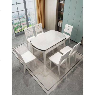 大理石餐桌实木伸缩餐桌椅组合家用小户型折叠圆桌现代简约吃饭桌